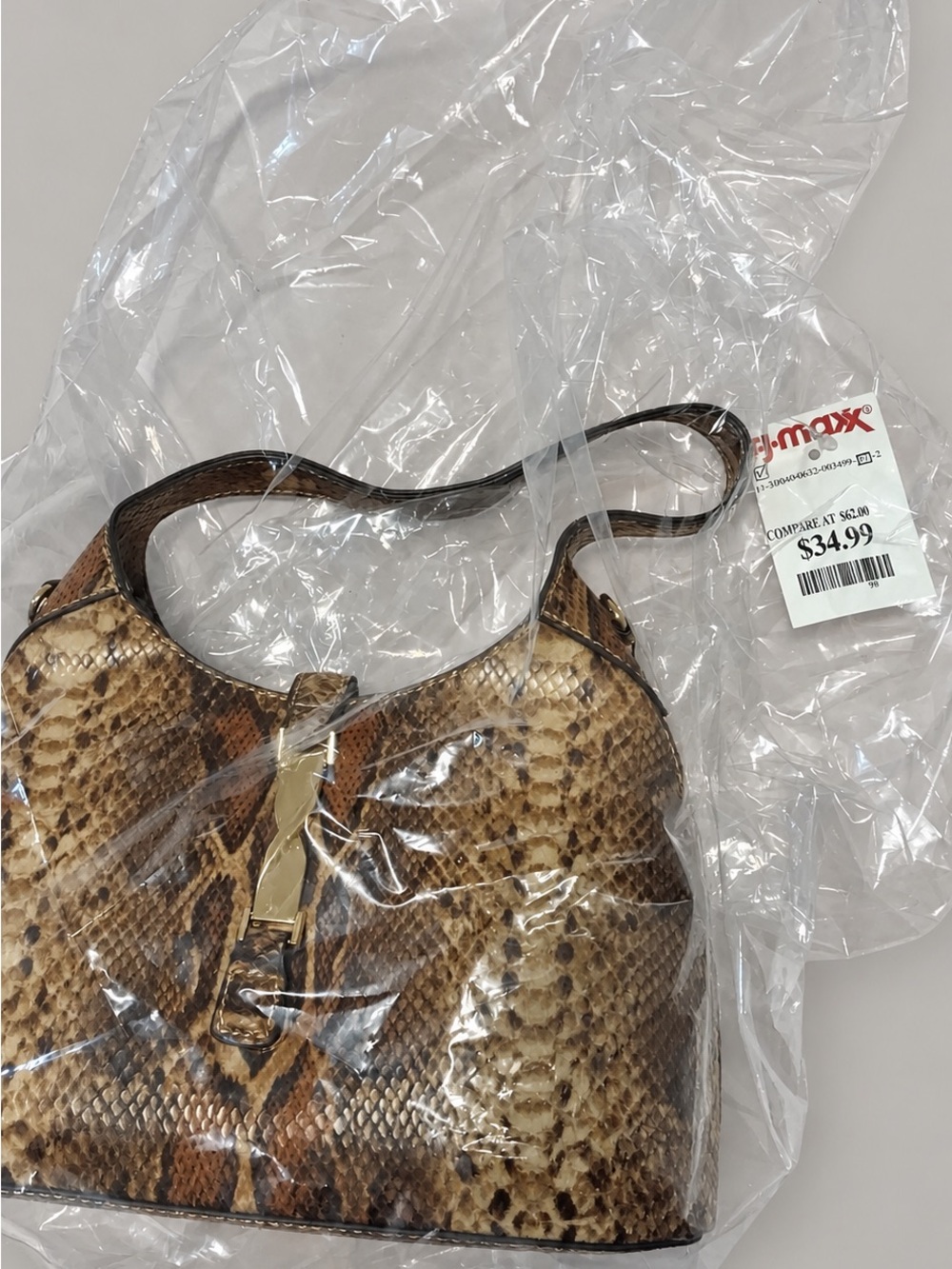 Aldo Brown Snake-Print Shoulder Bag with Gold Tone Accent